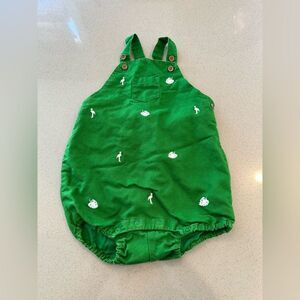 Janie and Jack Baby Tropical Embroidered Linen Green Overall Size 18-24 Months